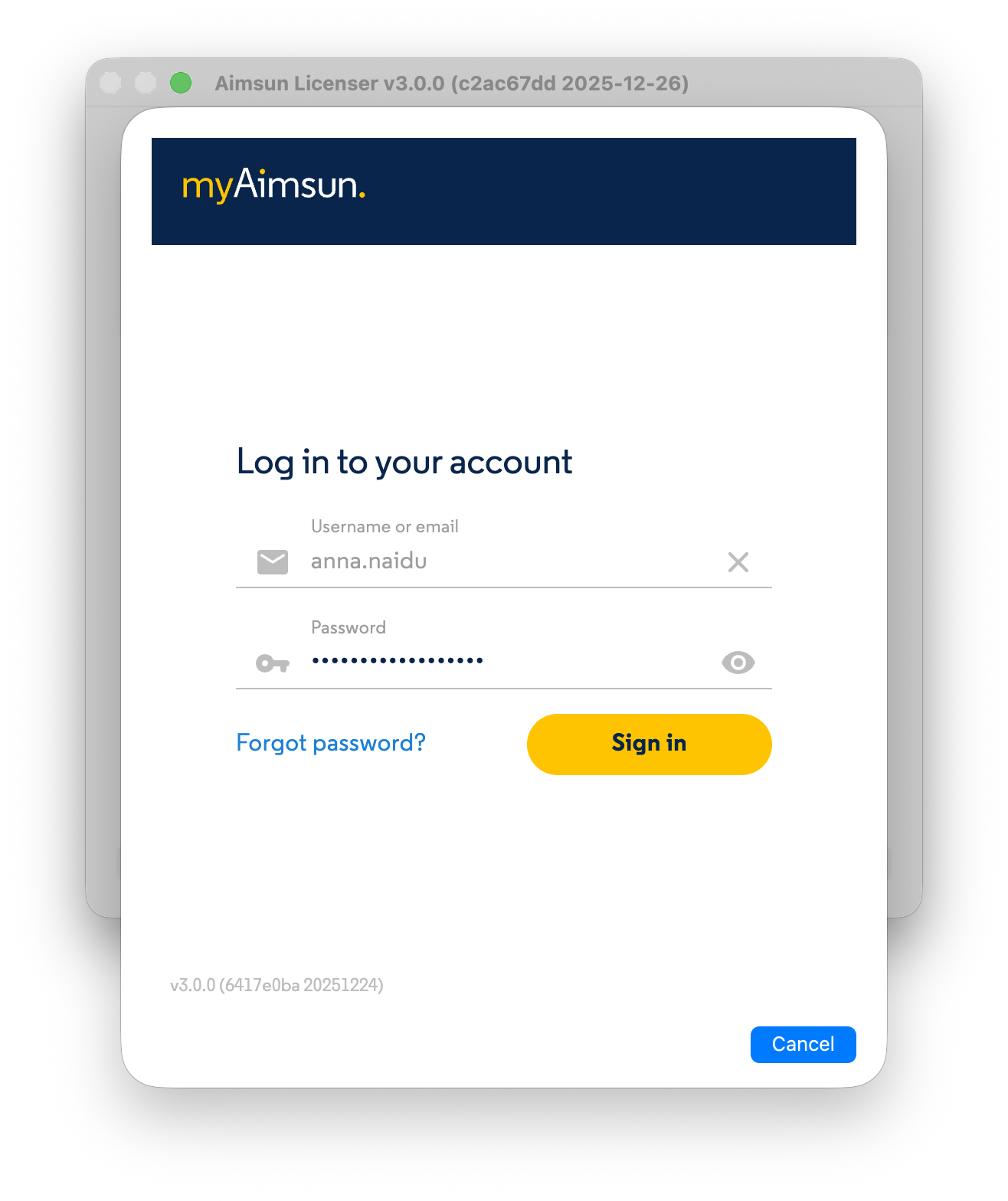 Aimsun Licenser: Account Login Aimsun Licenser: Account Login