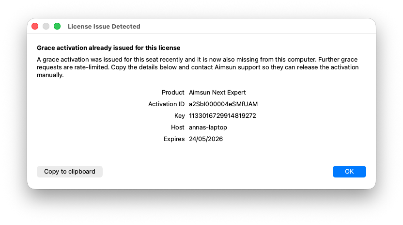 Aimsun Licenser: License Issue Detected - grace already used Aimsun Licenser: License Issue Detected - grace already used