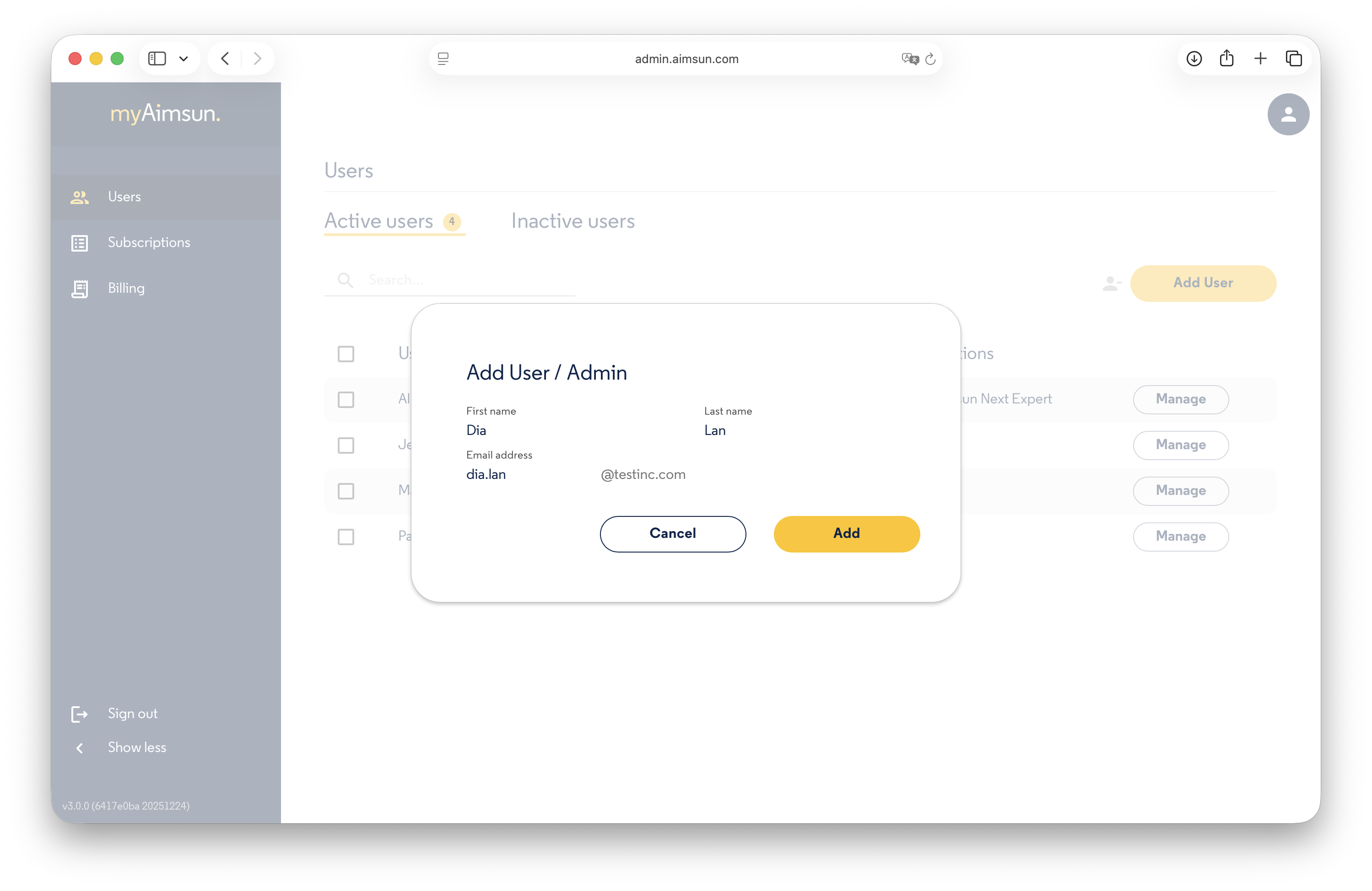 myAimsun Admin: Add User myAimsun Admin: Add User
