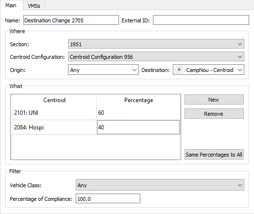 Destination Change Action Editor Destination Change Action Editor